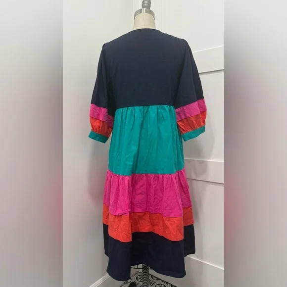 Aura Colorblock Tiered Women's Maxi Dress Size XS Resortwear Boho - Picture 3 of 12